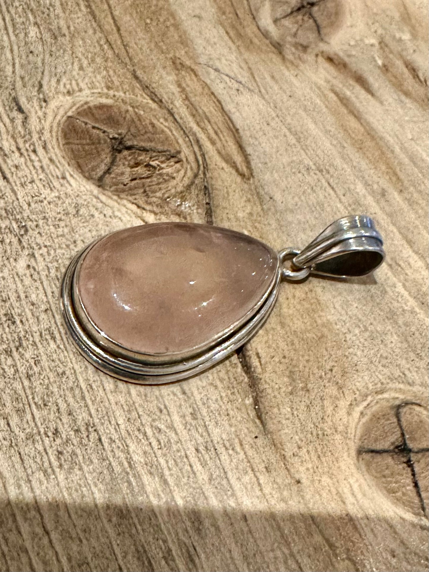 Vintage Rose Quarts Tear Drop 925 Silver Pendant