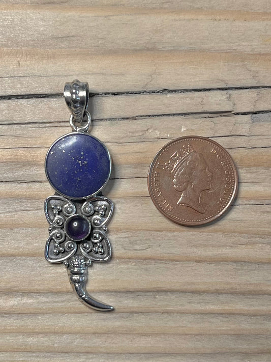 Lapis Lazuli and Amethyst Flowery 925 Sterling Silver Pendant
