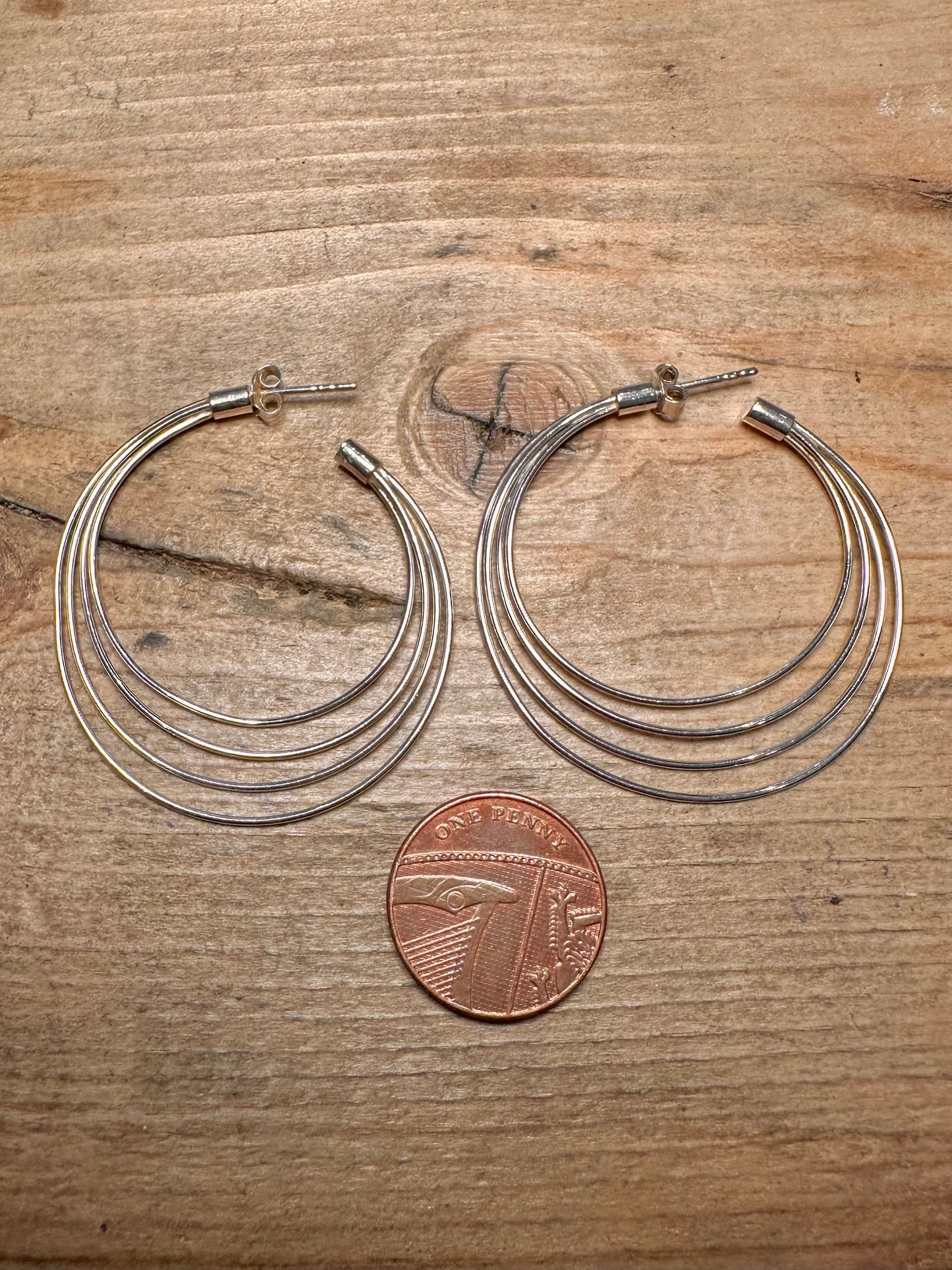 Vintage Triple Layer Hoop 925 Silver Earrings