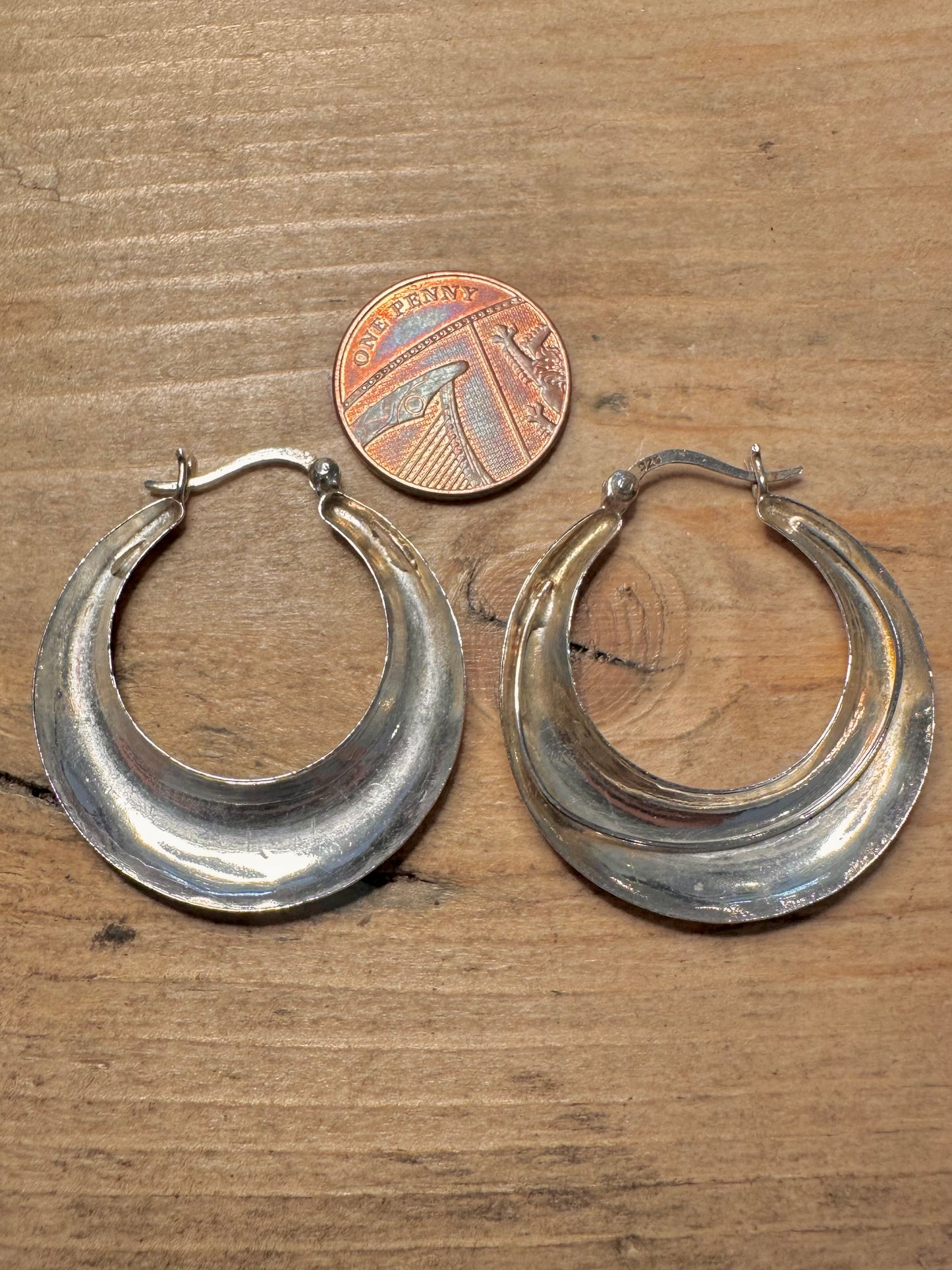 Vintage Chunky Hoops 925 Silver Earrings