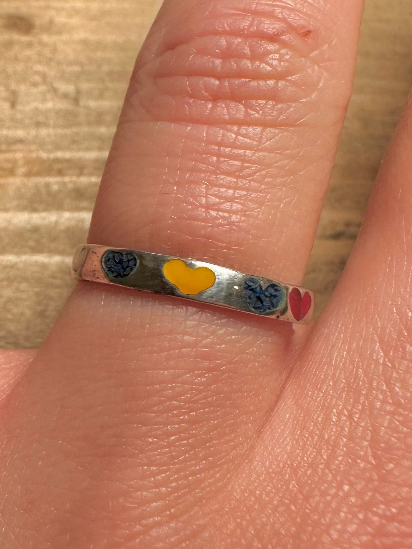 Vintage Enamel Hearts Band 925 Silver Mexico Size R1/2 Ring