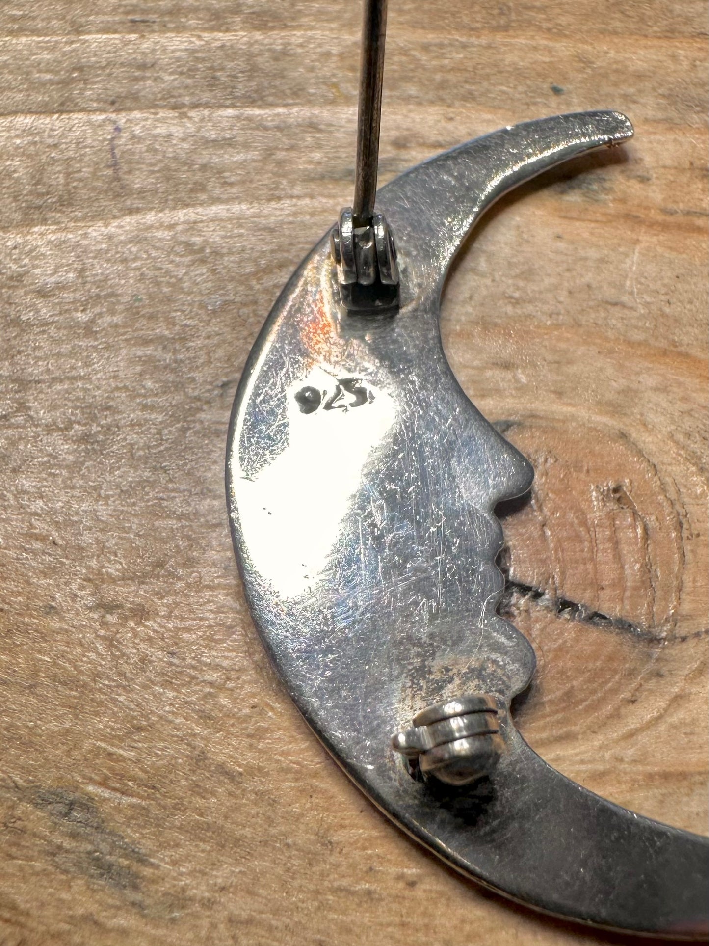 Vintage Moon Face 925 Silver Brooch