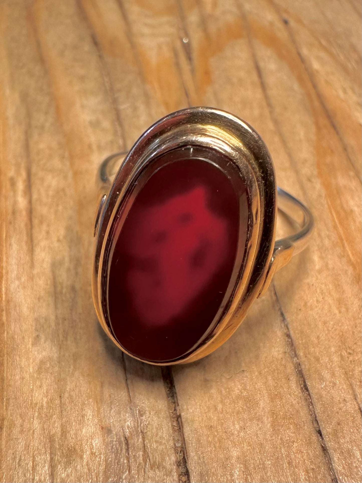 Vintage Oval Carnelian Gold on 925 Sterling Silver Size W Ring