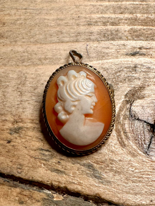 Vintage Cameo Gold 800 Silver Brooch Pendant