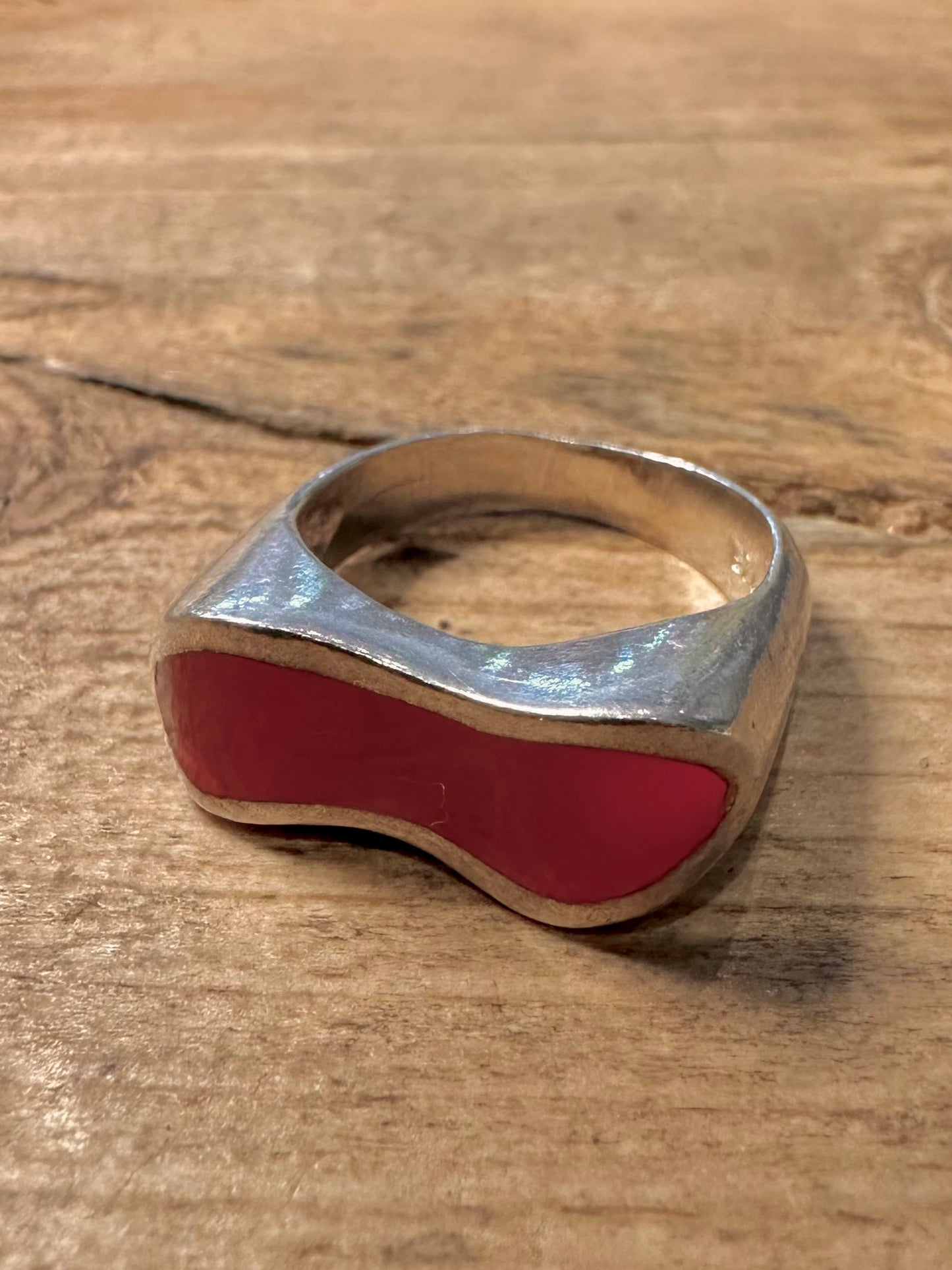 Abstract Wavy Red 925 Silver Size M Ring