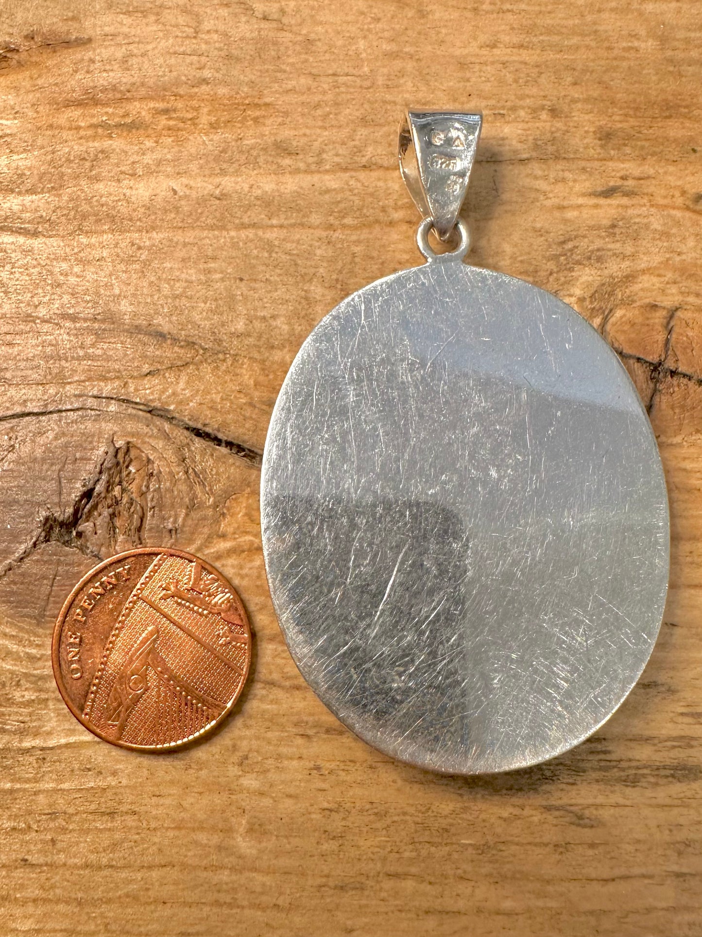 Modern Large Oval Mother of Pearl 925 Silver Pendant