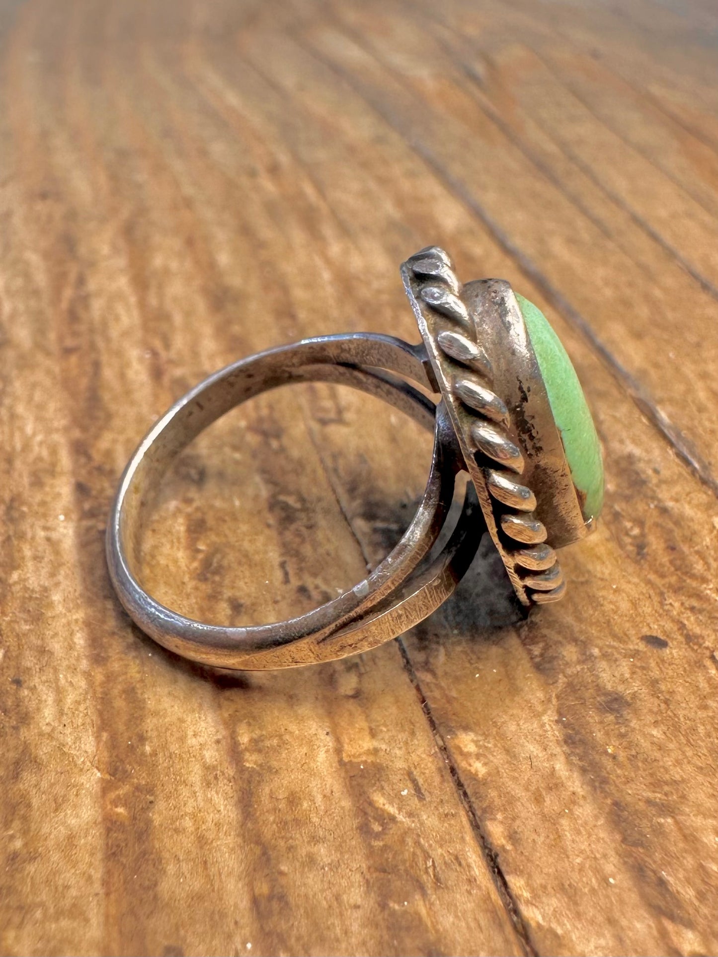 Native American Türkis Seilrand Fassung Silber Ring Größe K