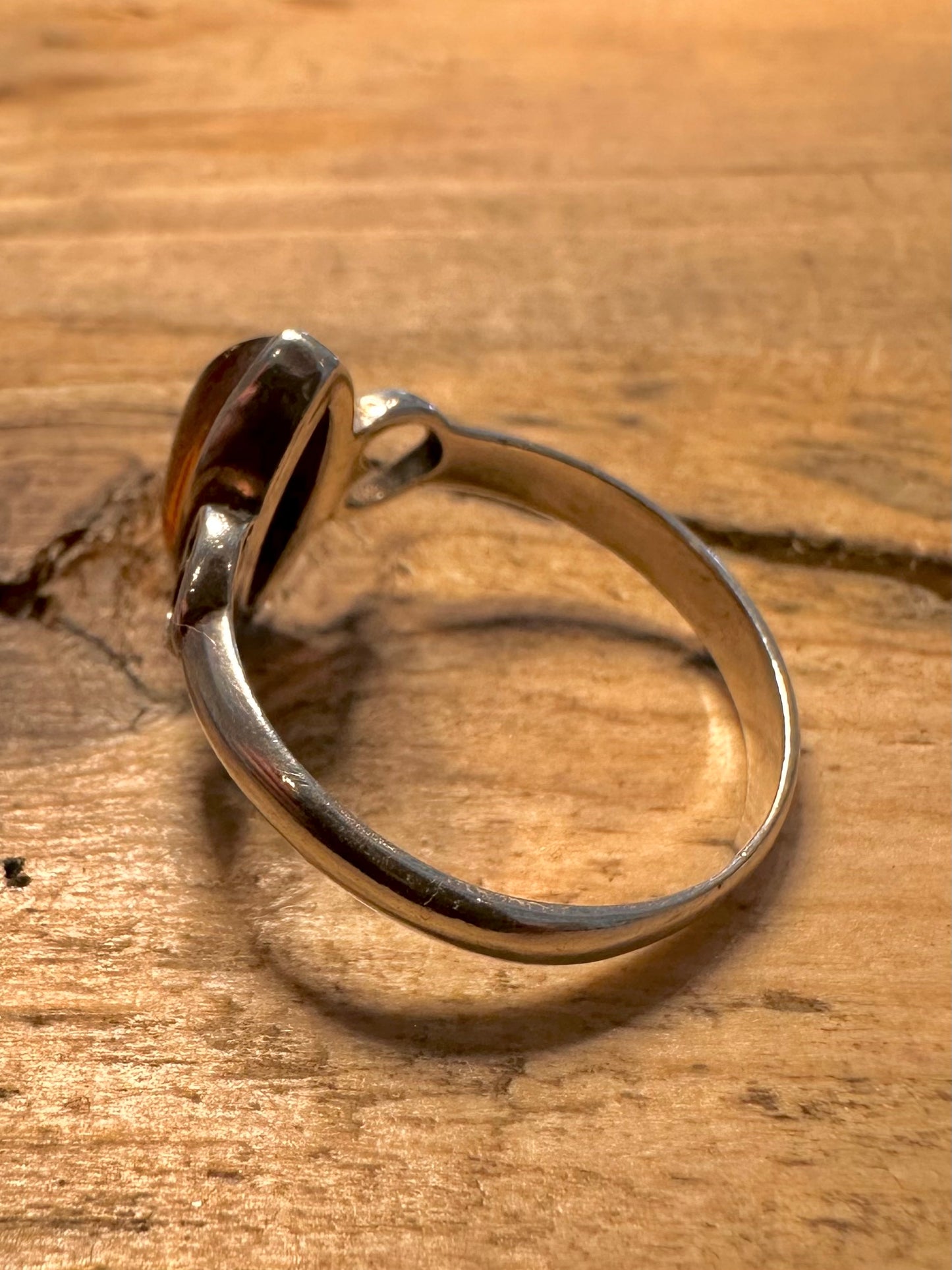 Vintage Amber Heart 925 Silver Size V Ring