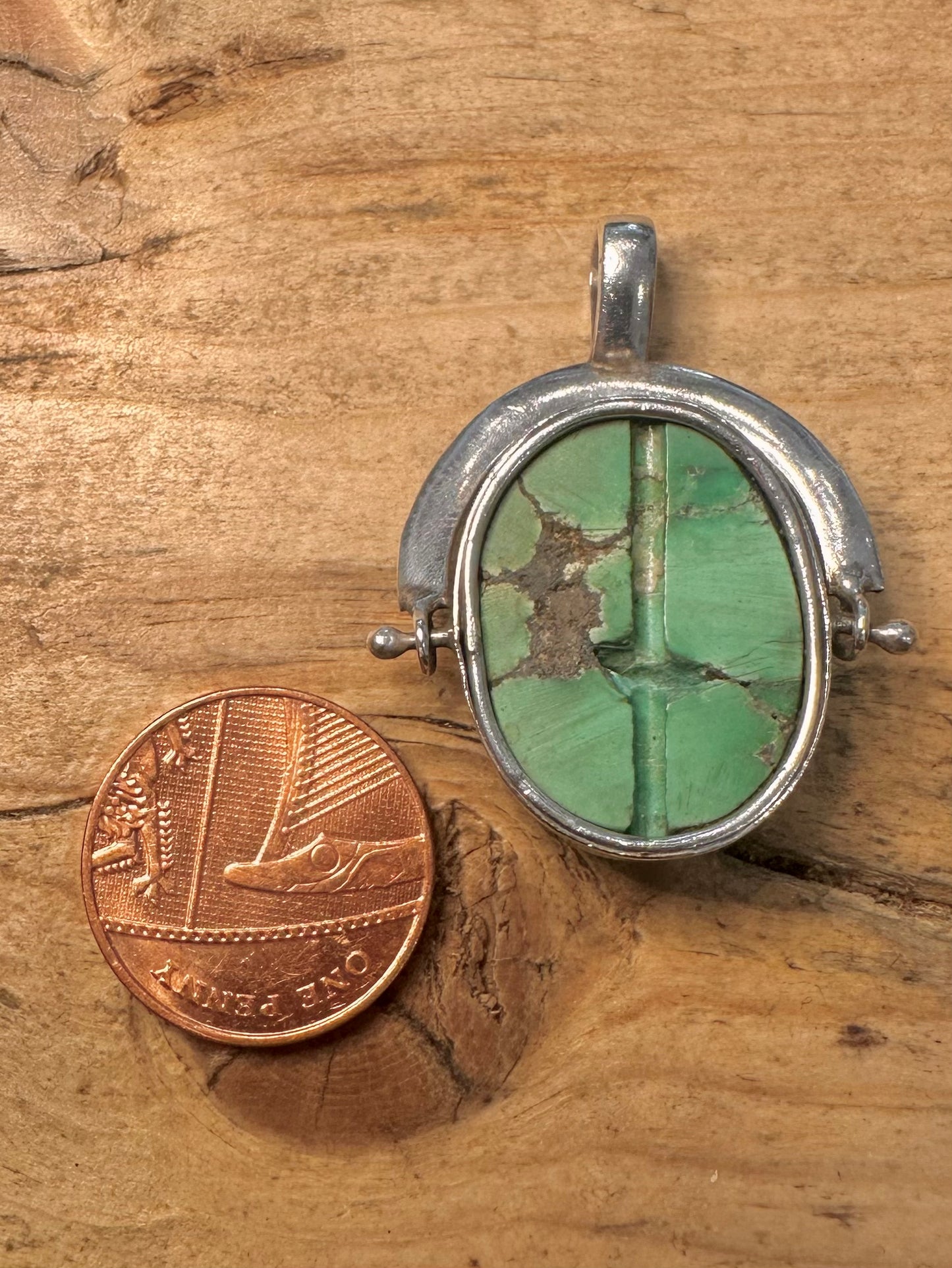 Vintage Turquoise Spinner 925 Silver Pendant