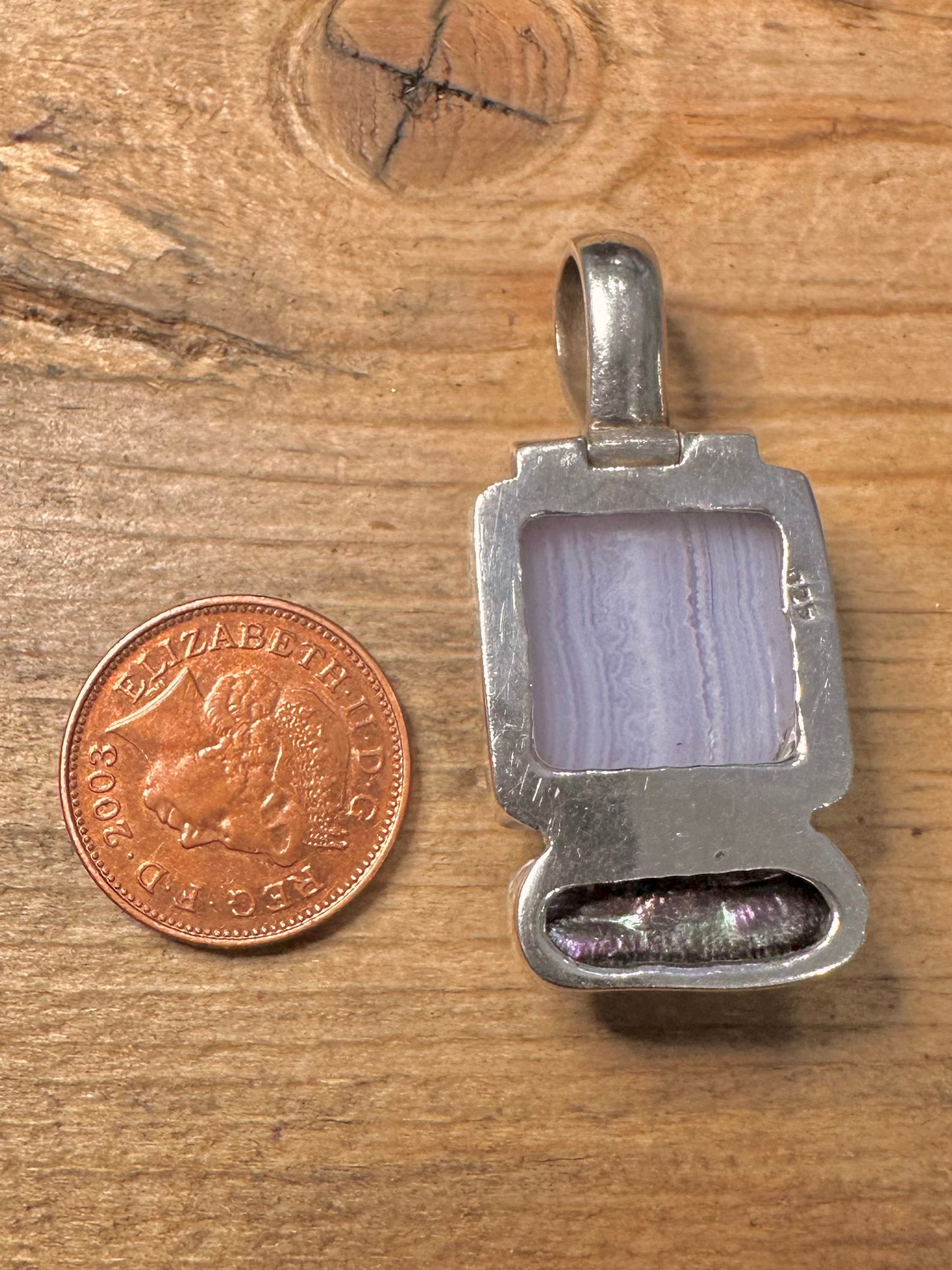 Abstract Lace Agate and Abalone 925 Silver Pendant
