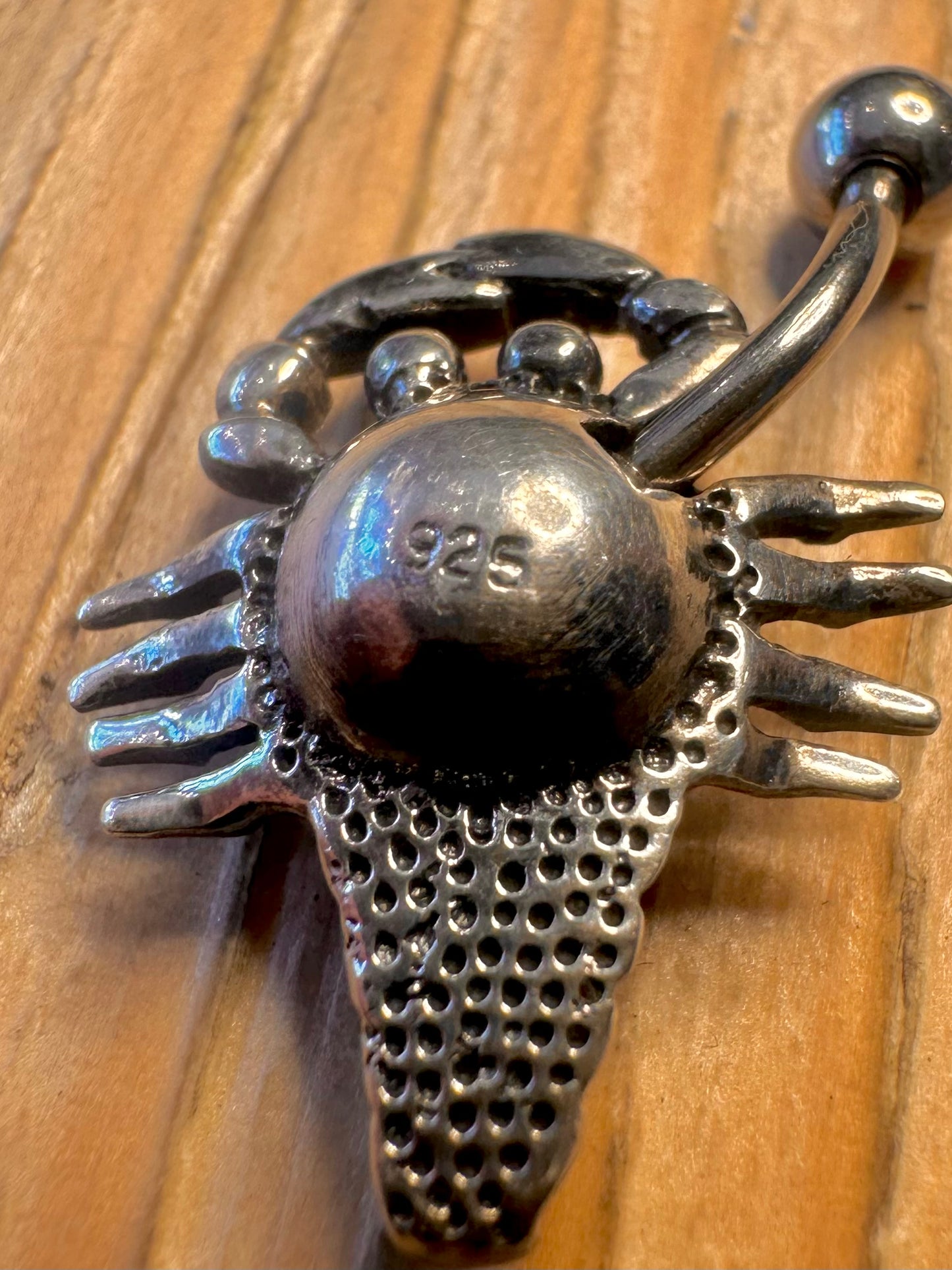 Modern Scorpion Pink Stone 925 Sterling Silver Belly Bar Body Jewellery