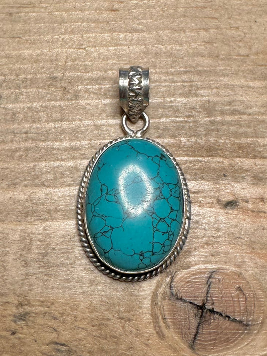 Vintage Polished Turquoise Oval 925 Silver Pendant