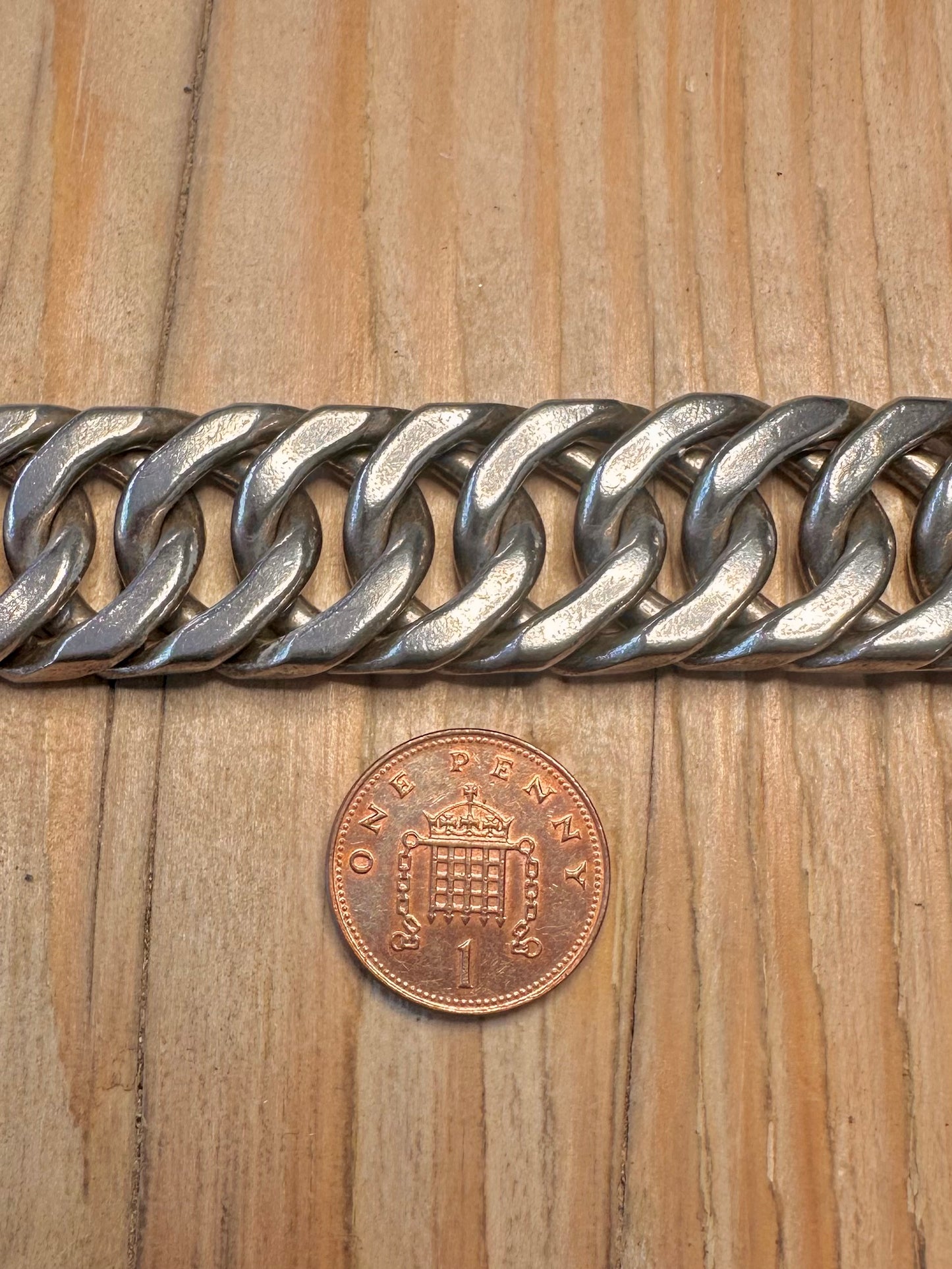 Vintage Chunky Unique Heavy Link 925 Sterling Silver 8.5 inch Bracelet