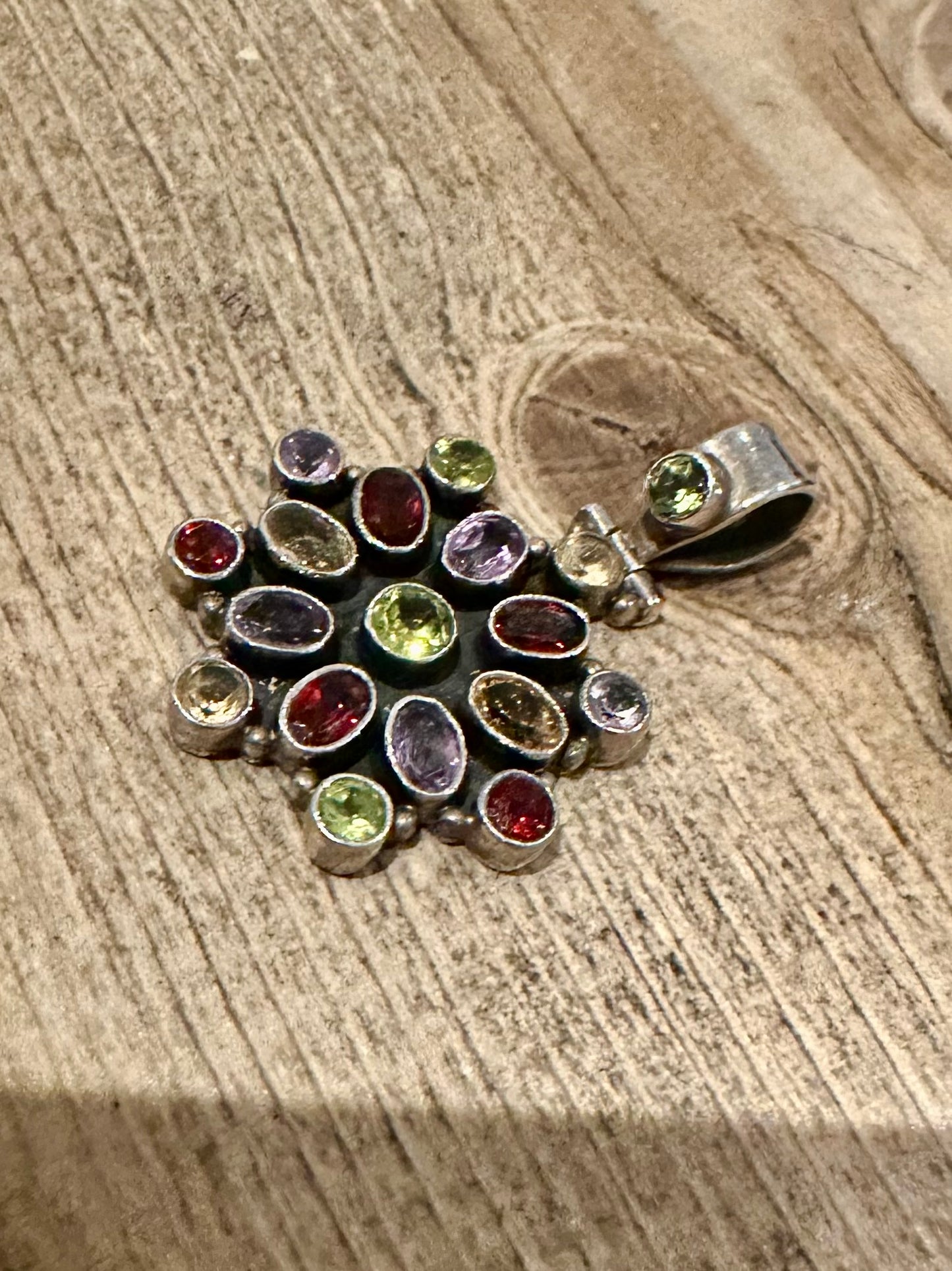 Vintage Multi Gemstone 925 Silver Pendant