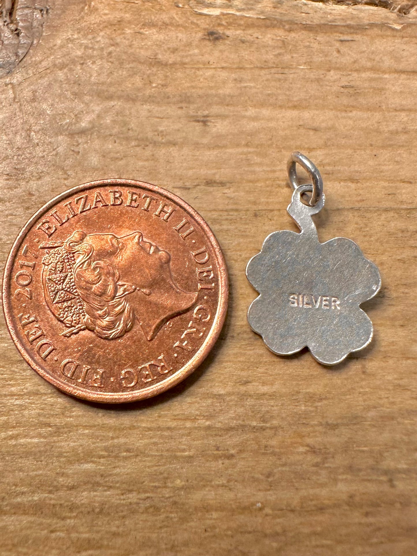 Vintage Green Enamel Four Leaf Clover 925 Silver Pendant