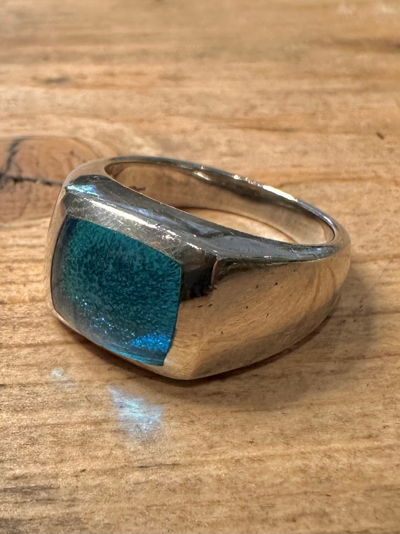 Abstract Blue Dichroic 925 Silver Size P Ring