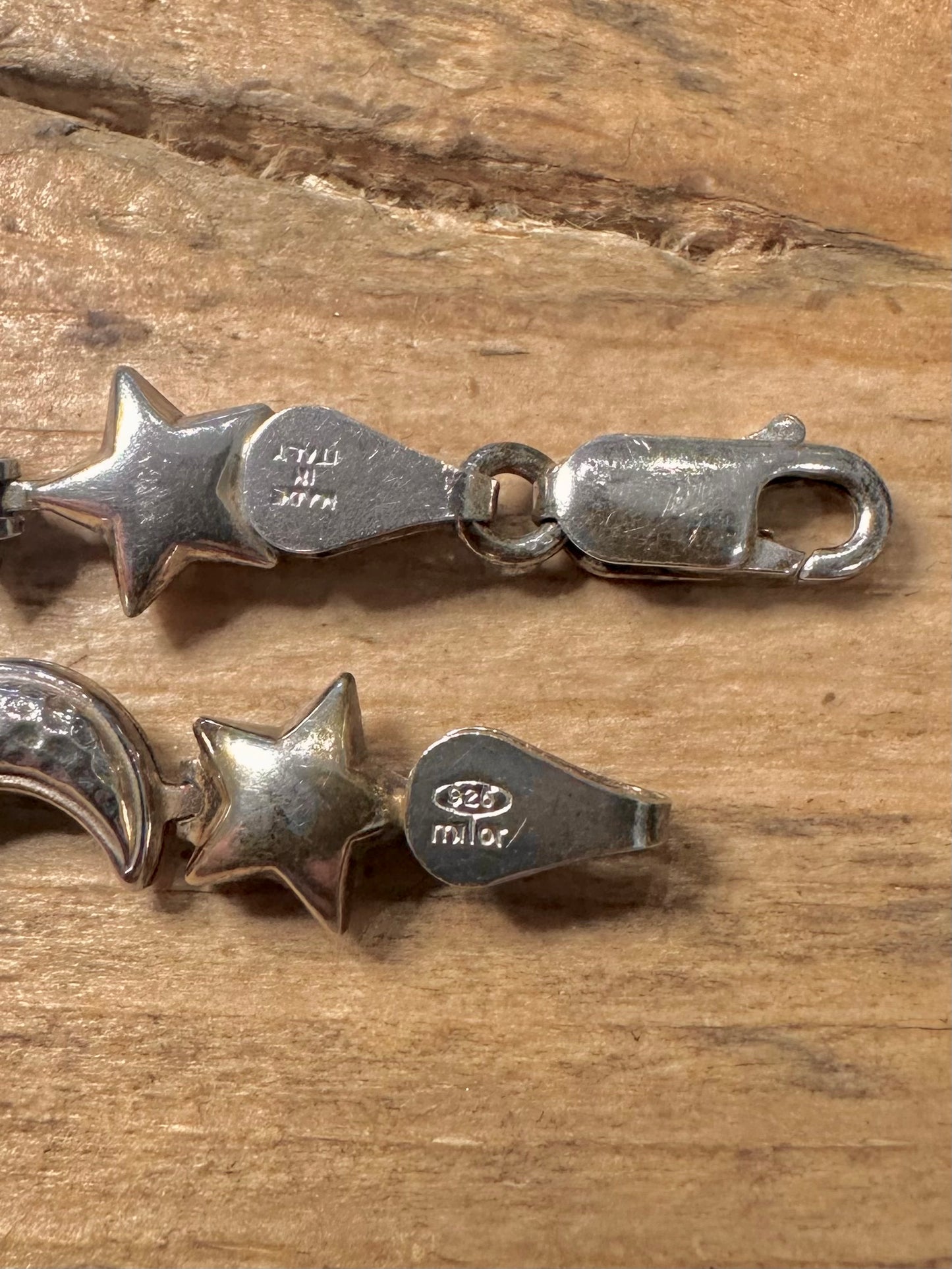 Vintage Star and Moon 925 Silver Milor Italy 7.5 inch Bracelet