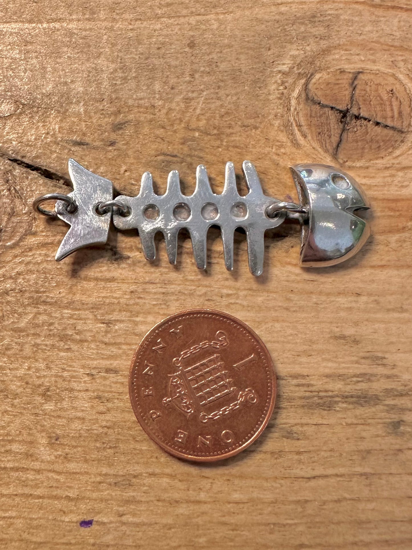 Vintage Articulated Fish Bones 925 Silver Pendant