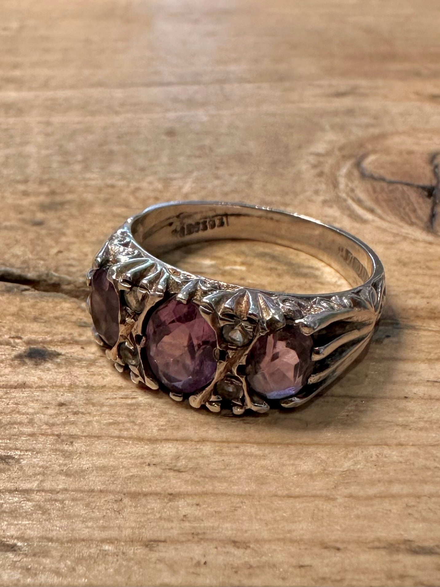 Vintage 1978 Amethyst and White 925 Silver Size O Ring