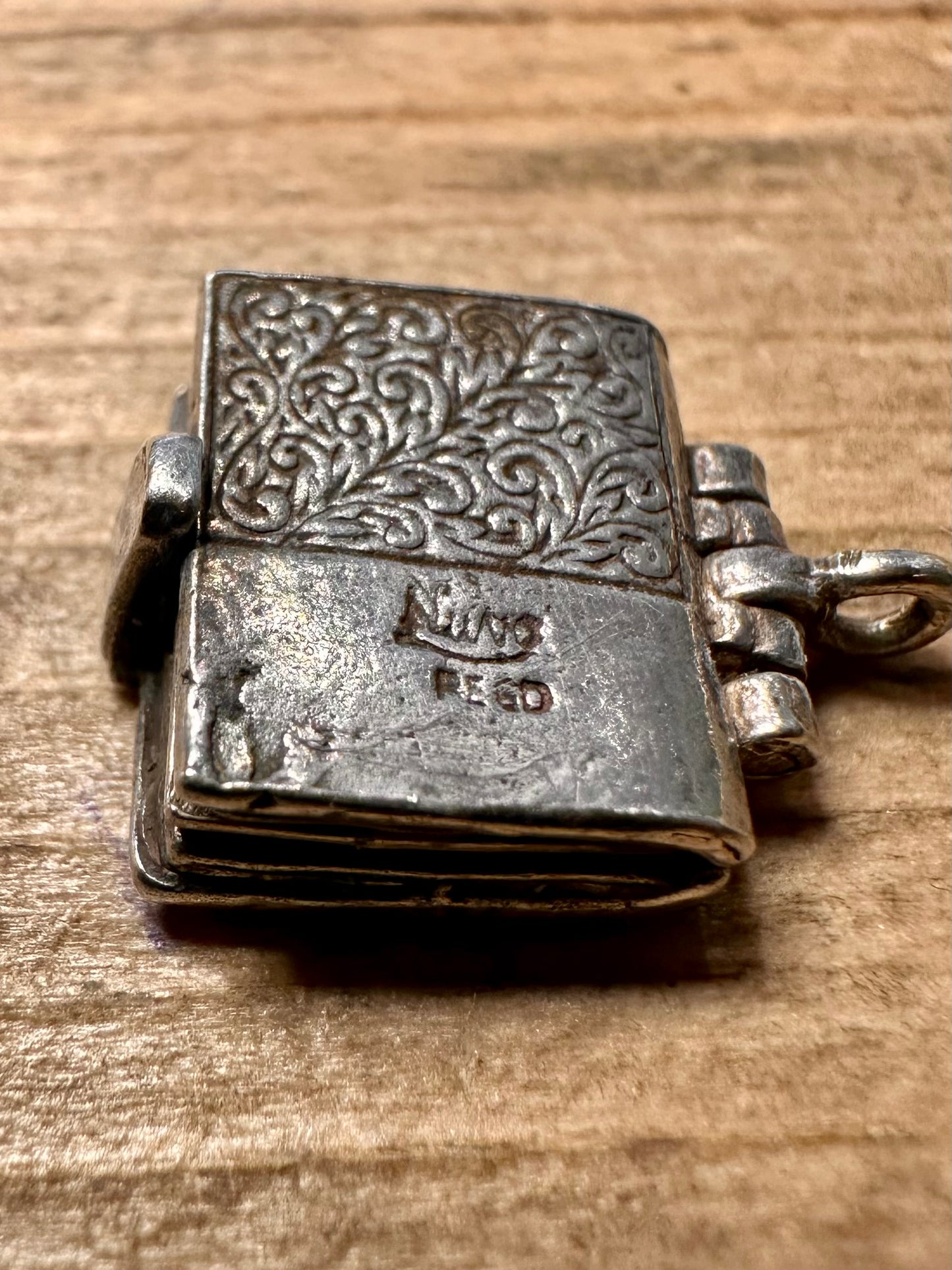 Vintage Bible with Paper Nuvu 925 Silver Charm Pendant