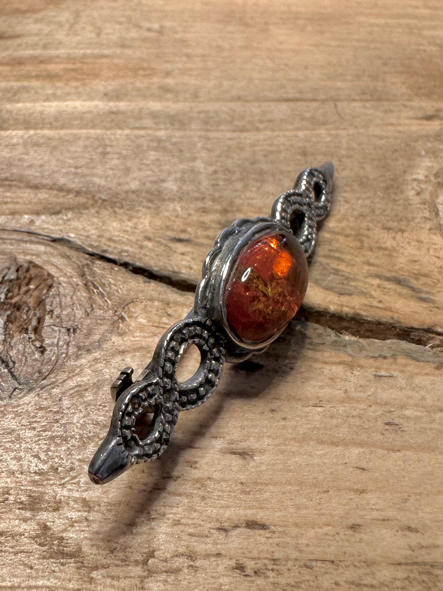 Vintage Amber 925 Silver Brooch