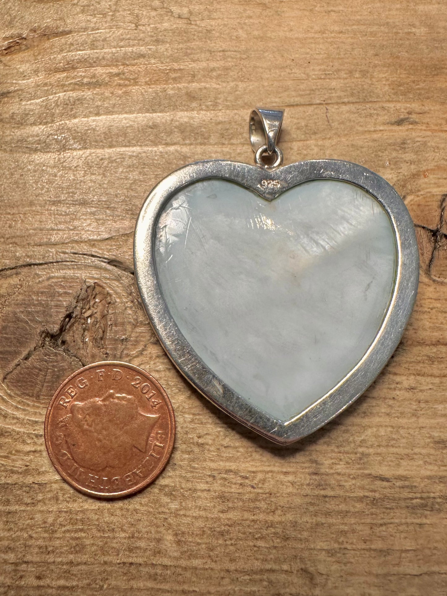 Abstract Blue Mother of Pearl Large Heart 925 Silver Pendant
