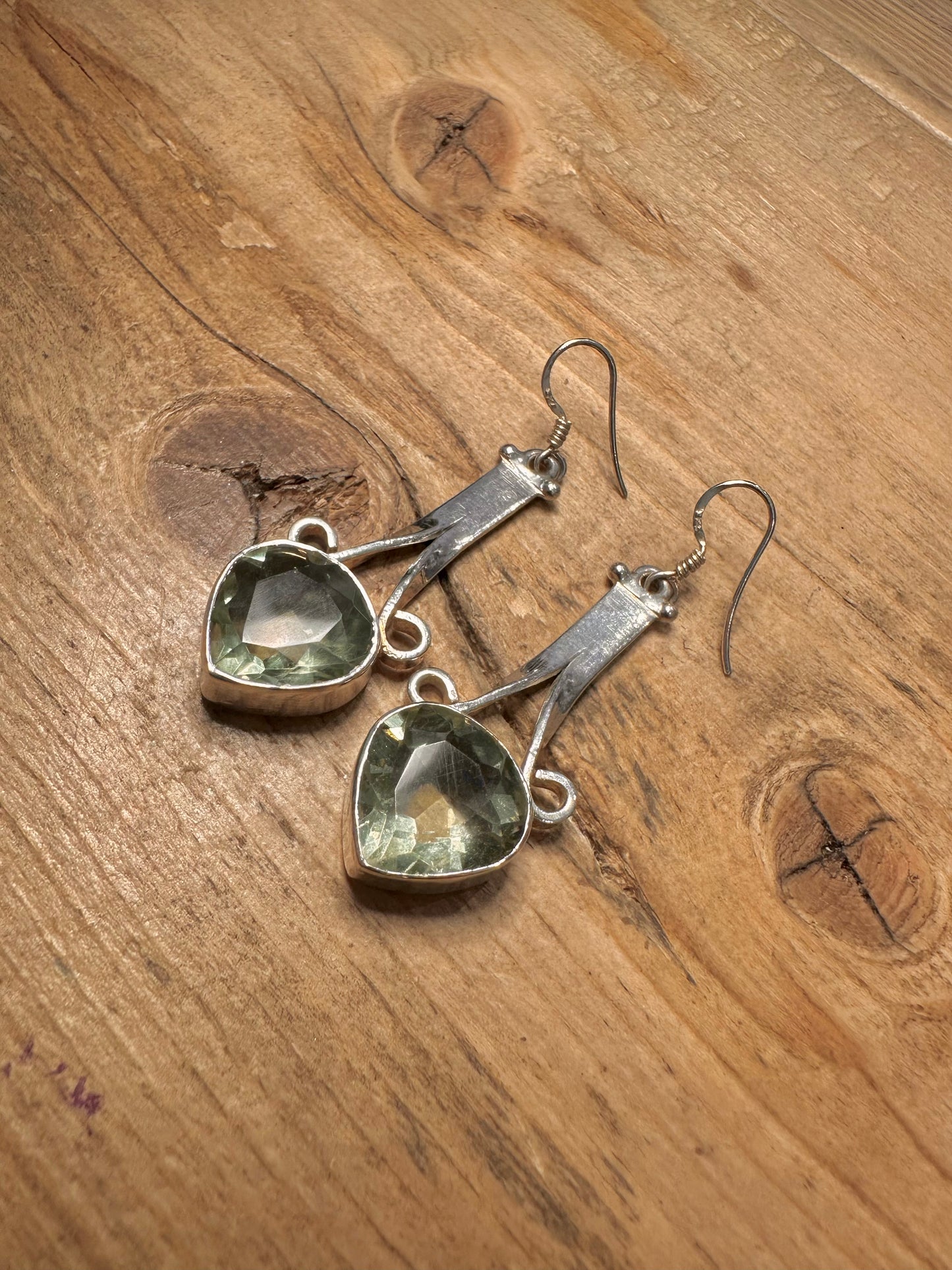 Vintage Green Amethyst Dangle 925 Silver Earrings