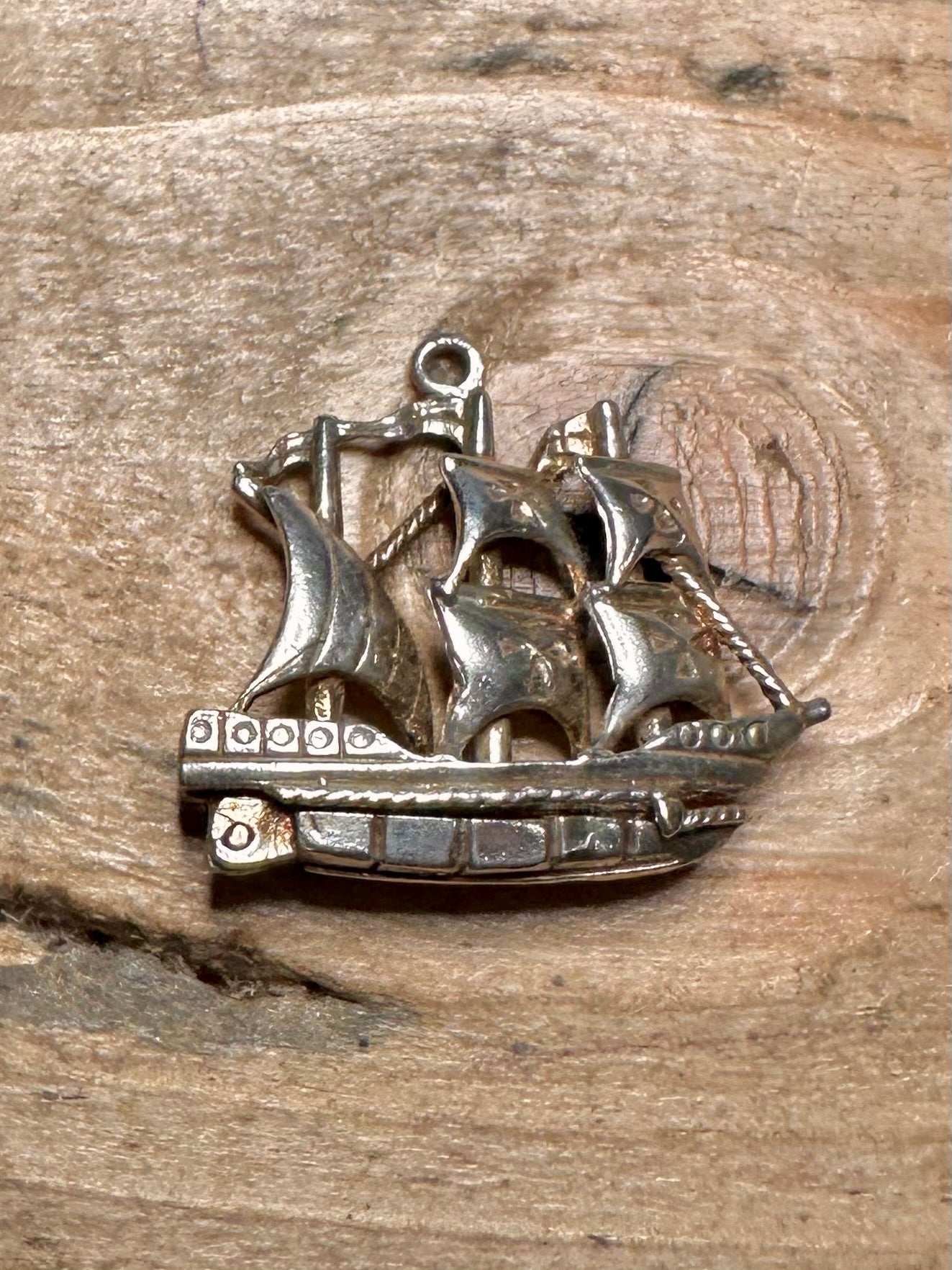 Vintage Pirate Ship with Gems 925 Silver Charm Pendant