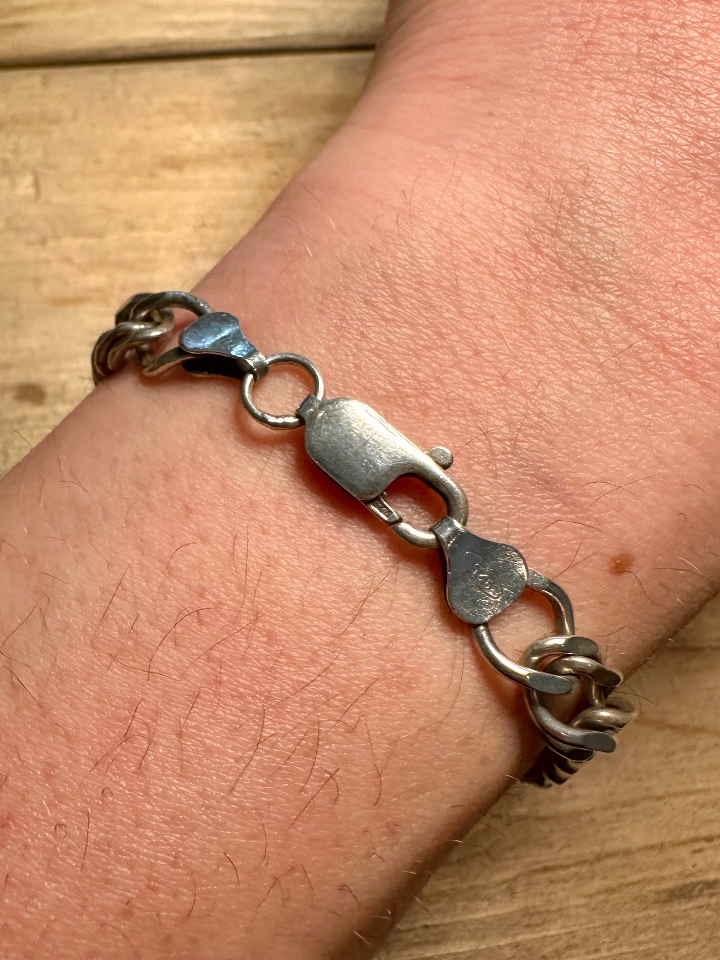 Vintage Double Link Curb Chain 925 Silver 7.5 inch Bracelet