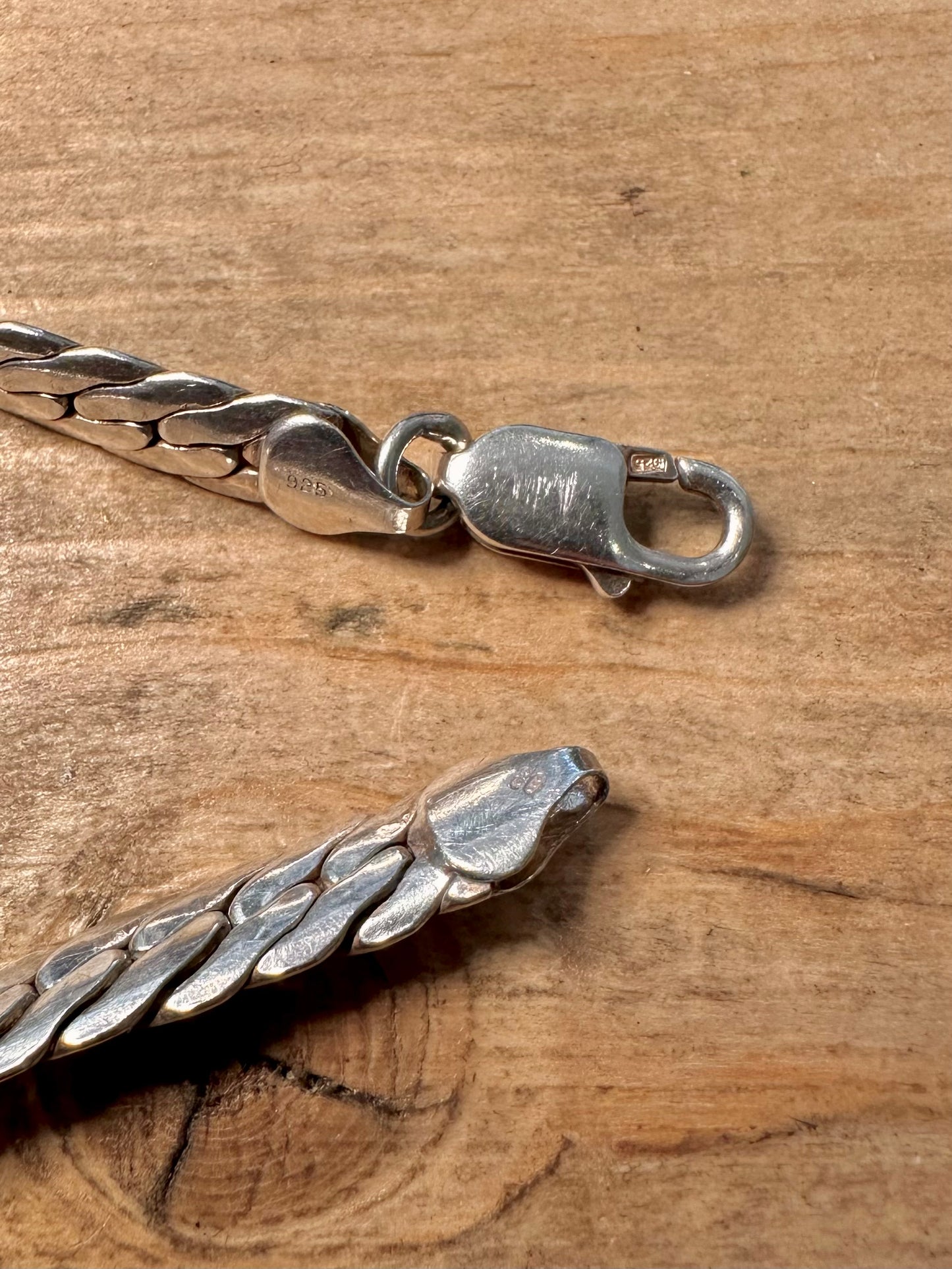 Vintage 1990 Flat Close Link Curb Chain 925 Silver 7.5 inch Bracelet
