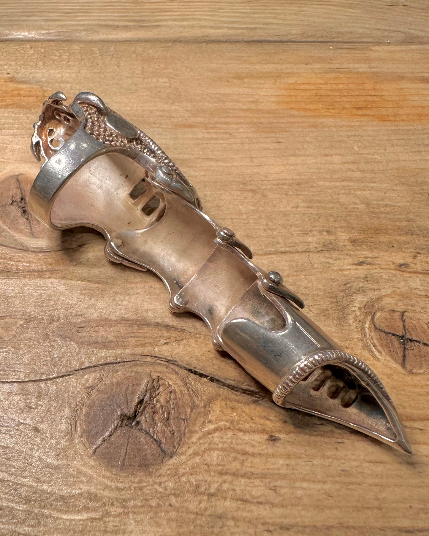 Vintage Gothic Armour Biomechanical Full Finger 925 Silver Size Y Ring