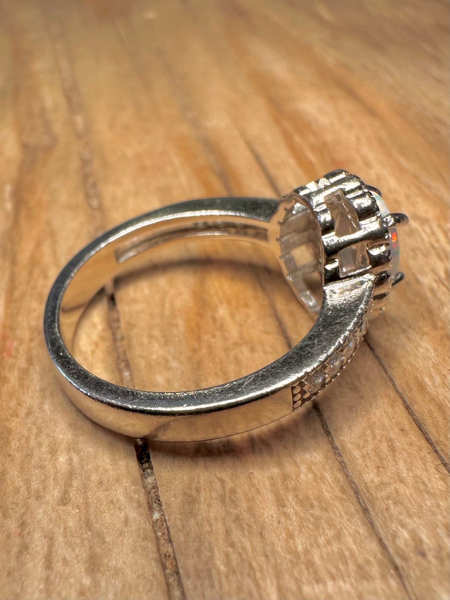 Modern Opal and White CZ 925 Sterling Silver Size J Ring