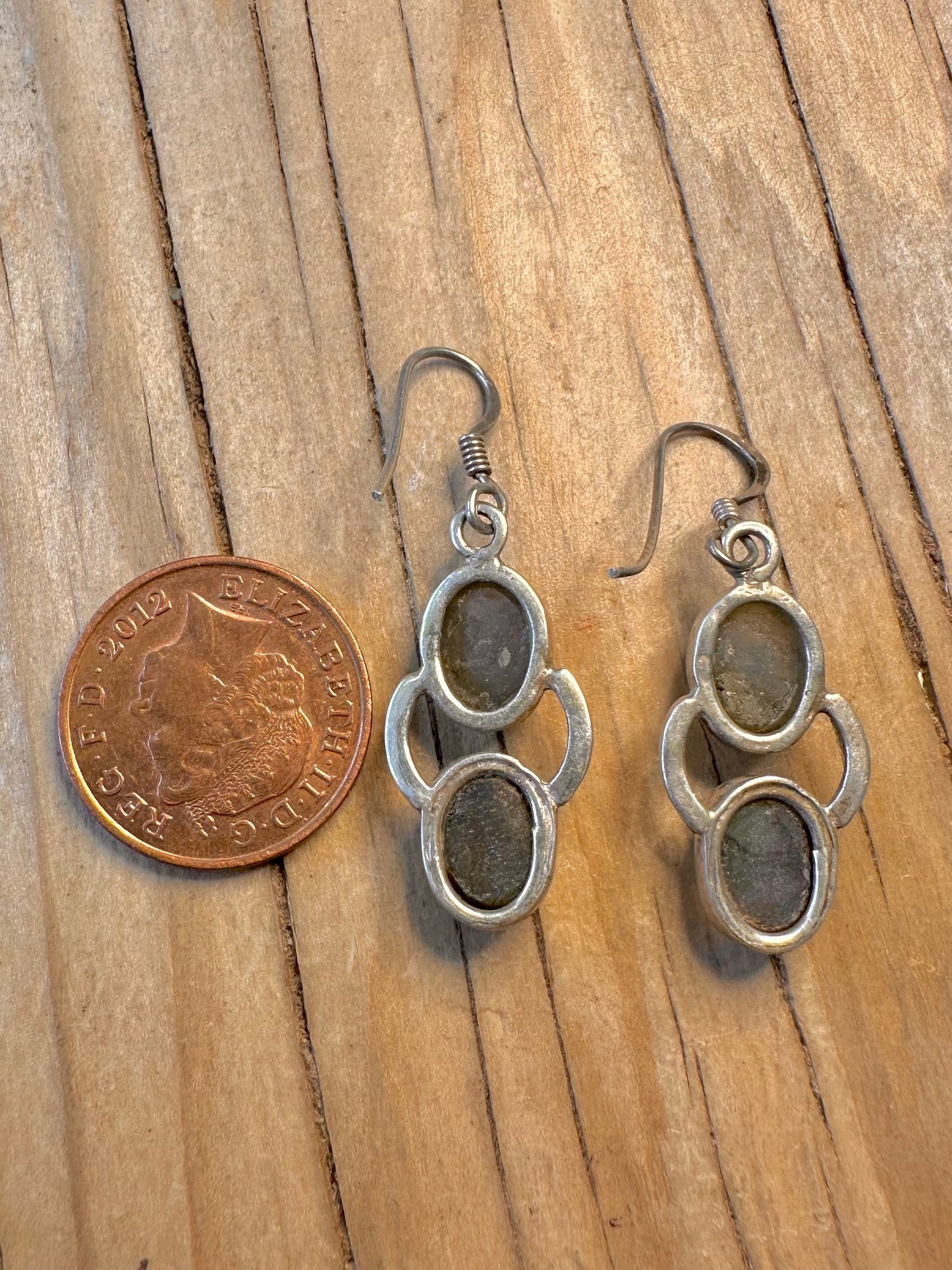 Vintage Labradorite Dangle 925 Silver Earrings