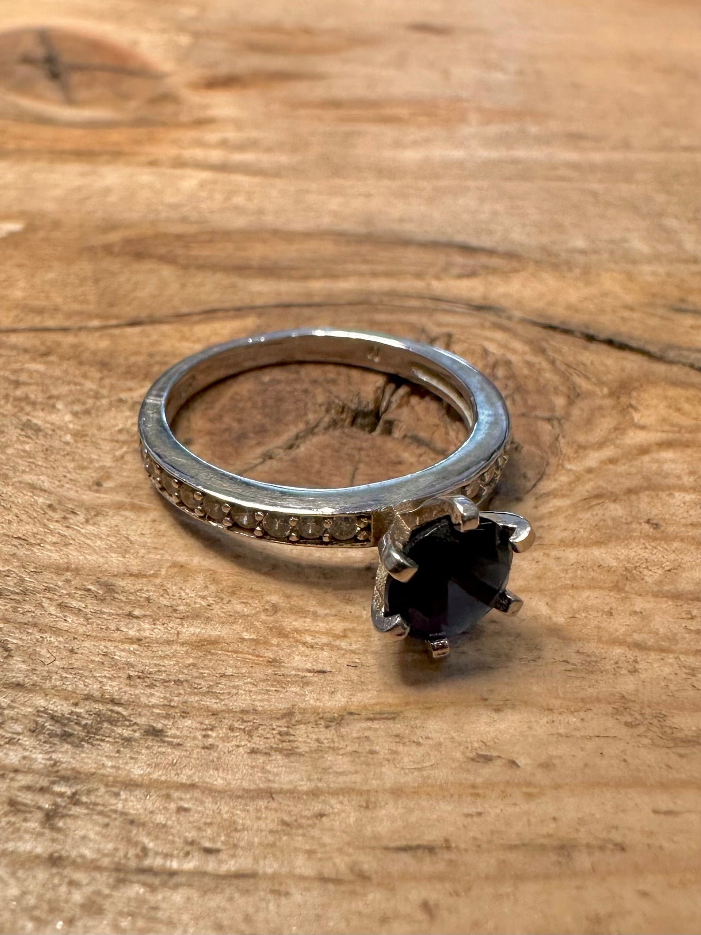 Vintage Blue Stone and White CZ 925 Silver Size M1/2 Ring