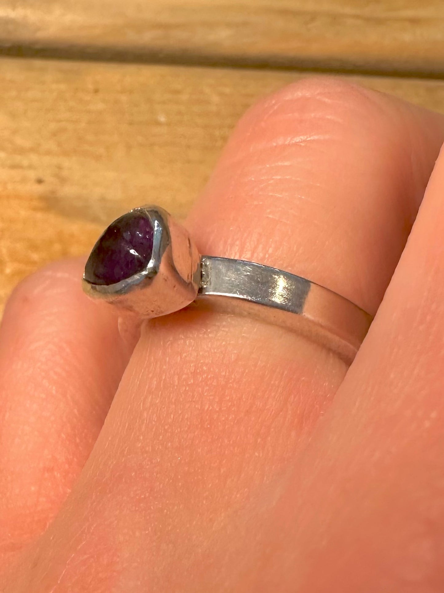 Modernist Amethyst 925 Silver Size O1/2 Ring