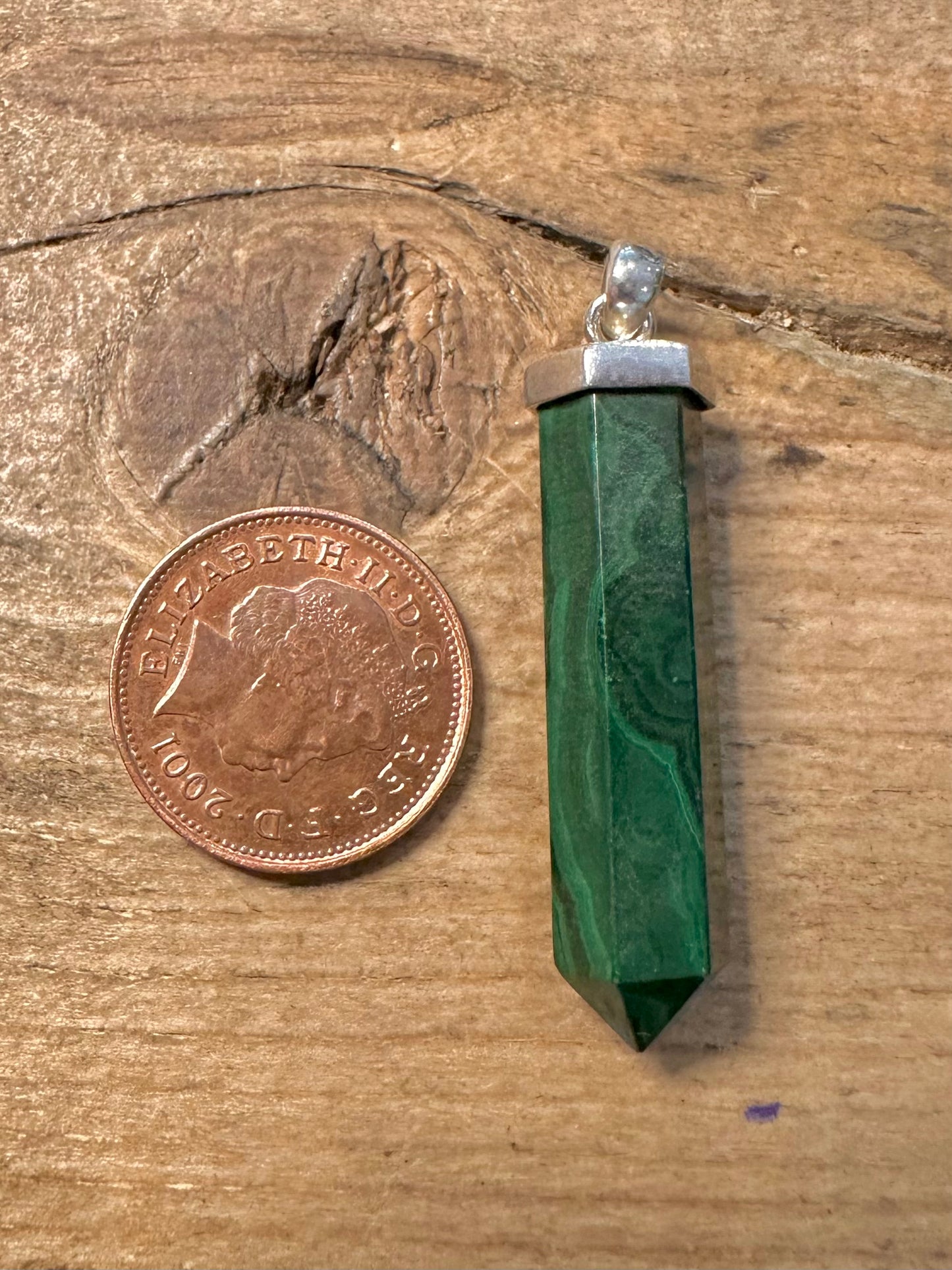 Vintage Malachite Pillar 925 Silver Pendant