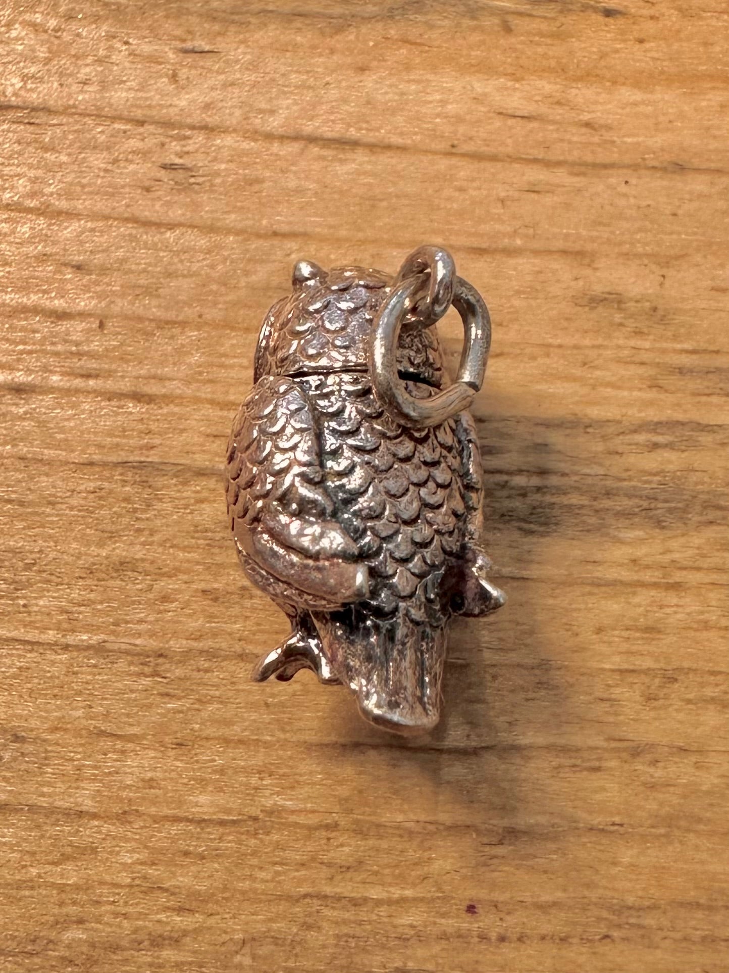 Vintage Owl Red Charm 925 Silver Pendant
