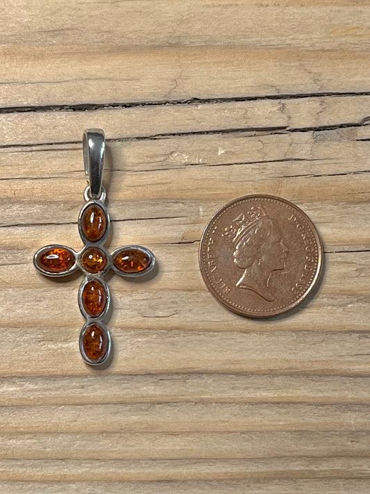 Amber Cross 925 Sterling Silver Pendant