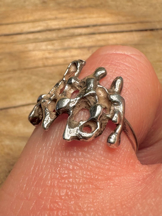 Brutalist 1973 Organic 925 Sterling Silver Size N Ring