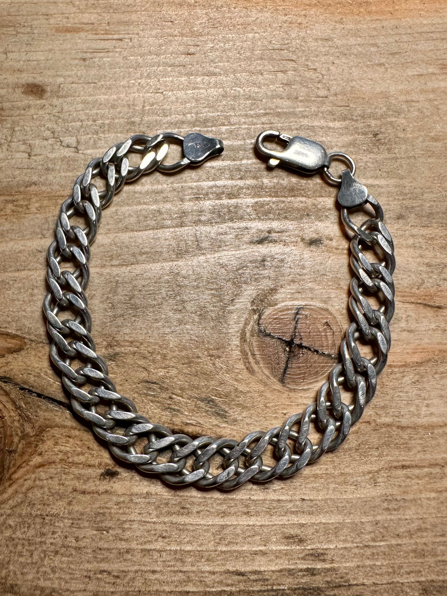 Vintage Double Link Curb Chain 925 Silver 7.5 inch Bracelet