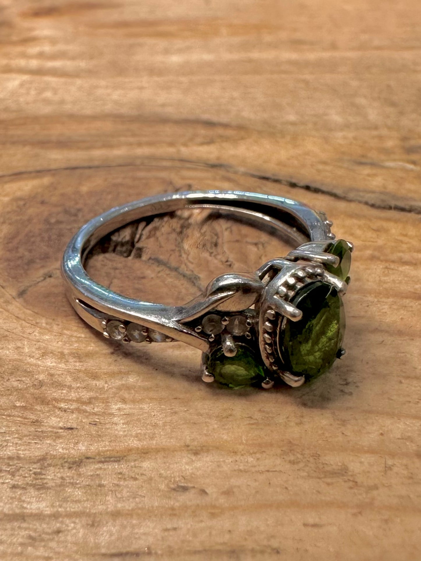 Vintage Diopside and CZ 925 Silver Size N Ring
