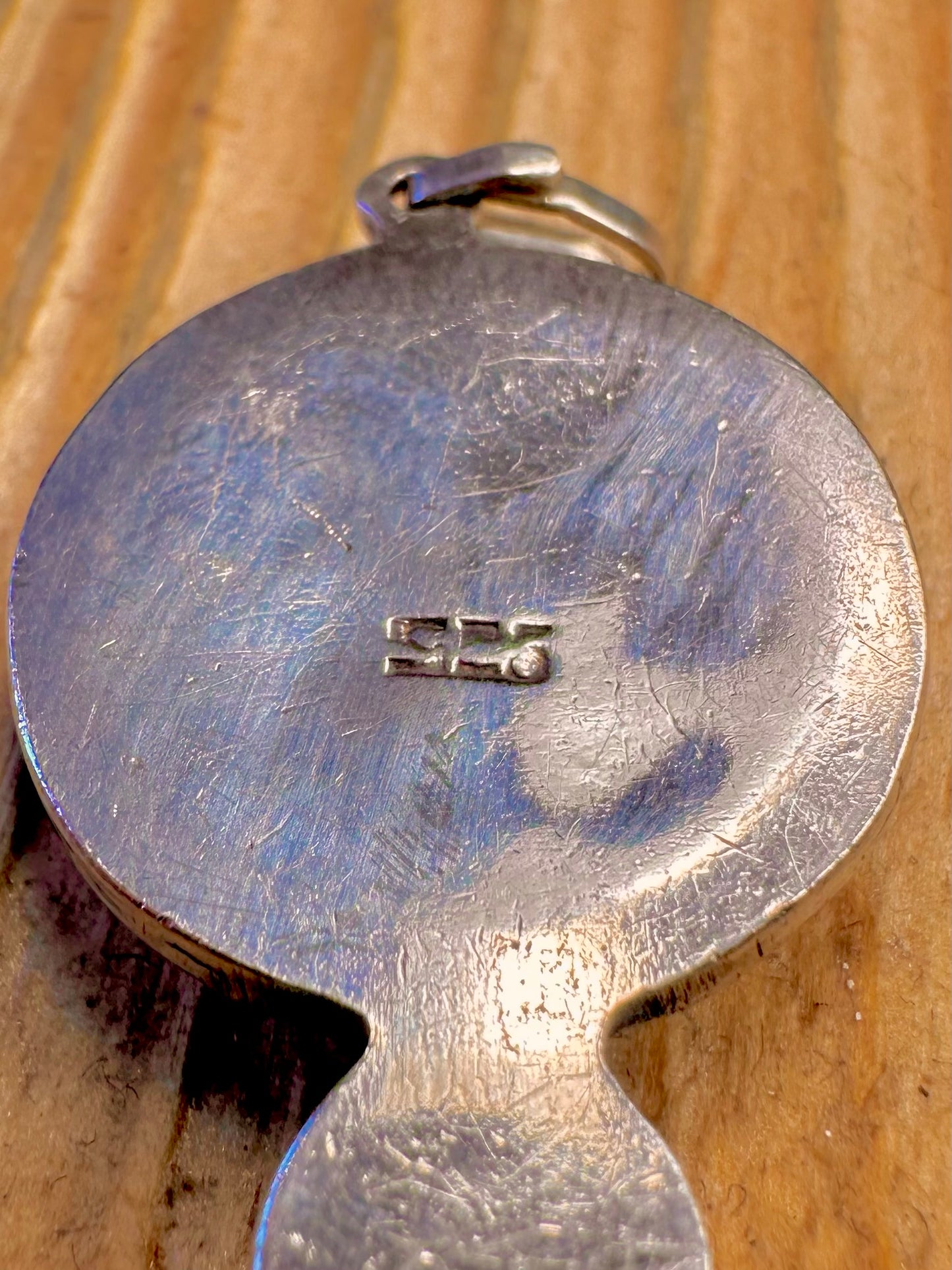 Lapis Circle and Silver Circle 925 Sterling Silver Pendant