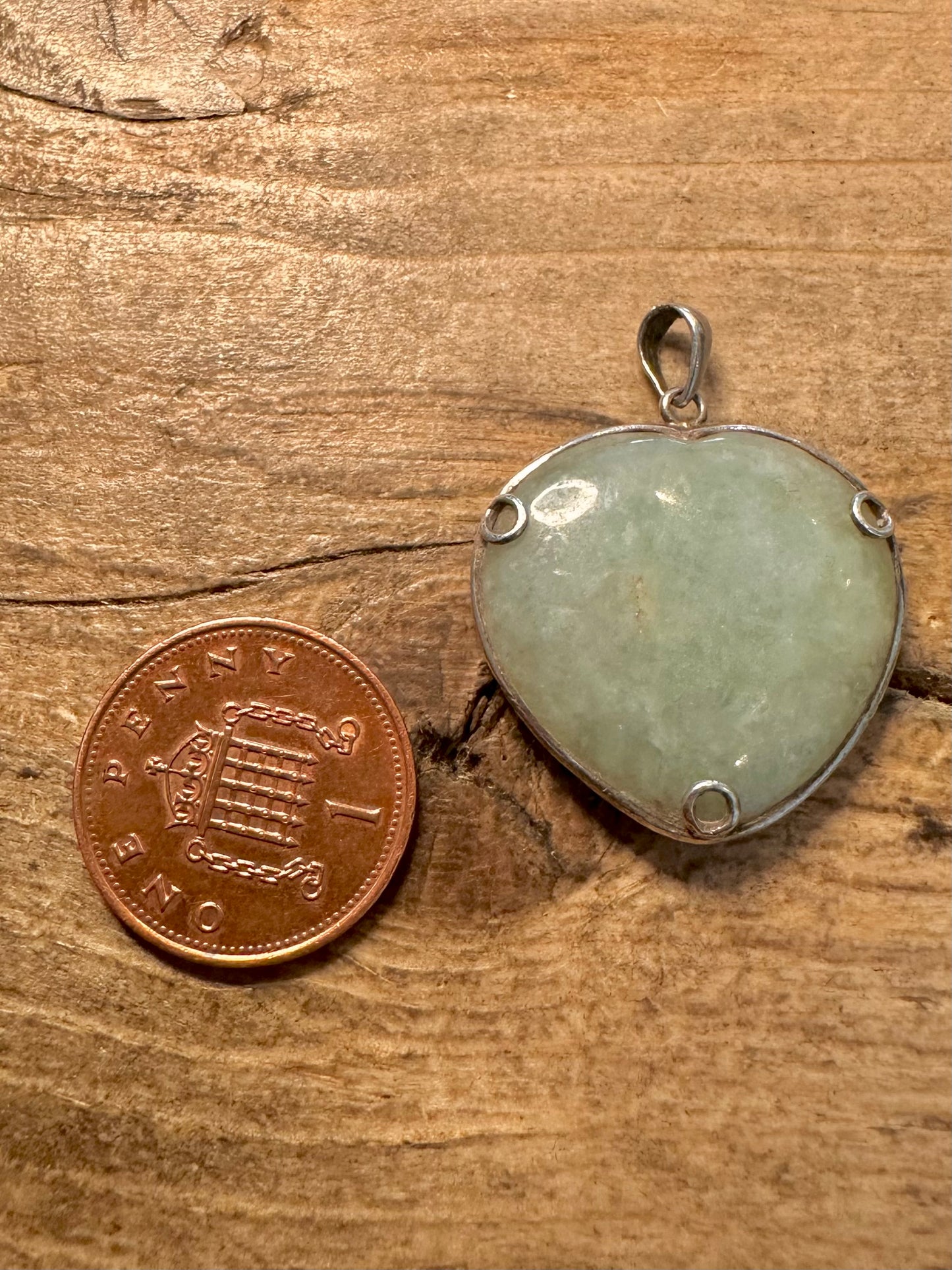Vintage Heart Shaped Jade 925 Silver Pendant
