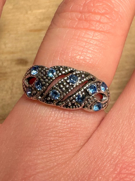 Vintage Blue Stone 925 Silver Size Q Ring