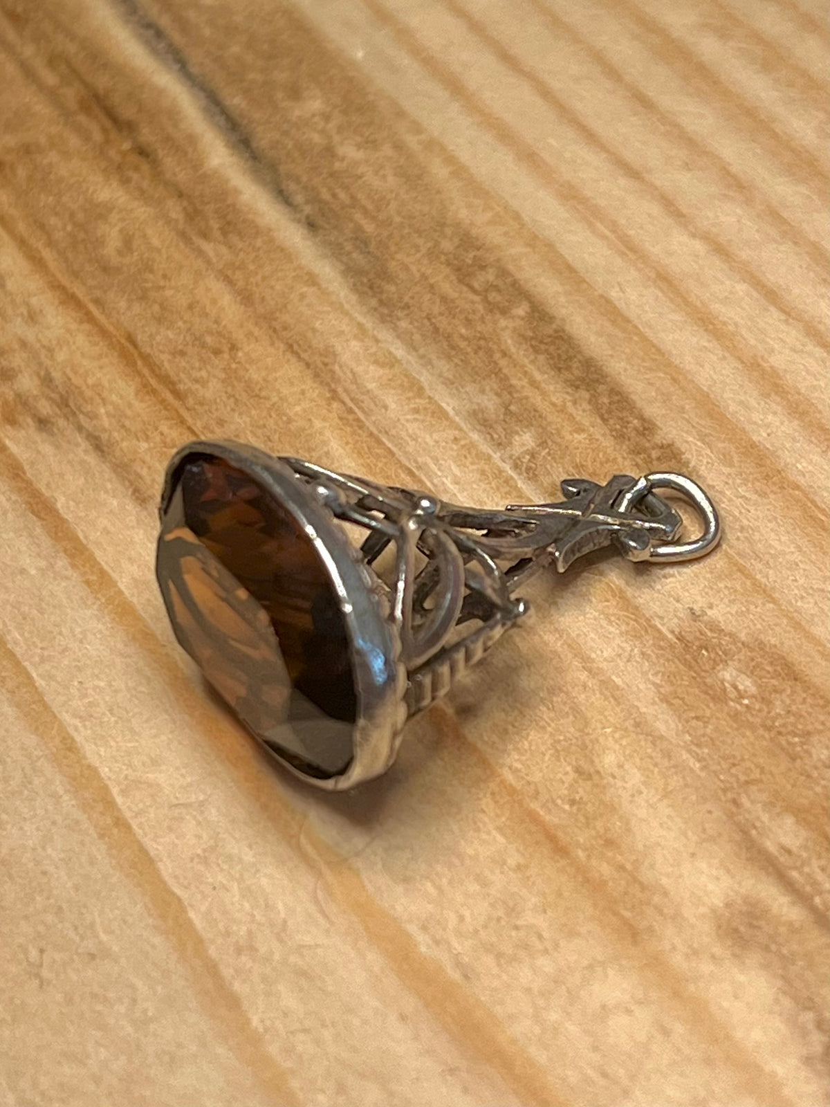 Dark Citrine Ornate Fob 925 Sterling Silver Pendant