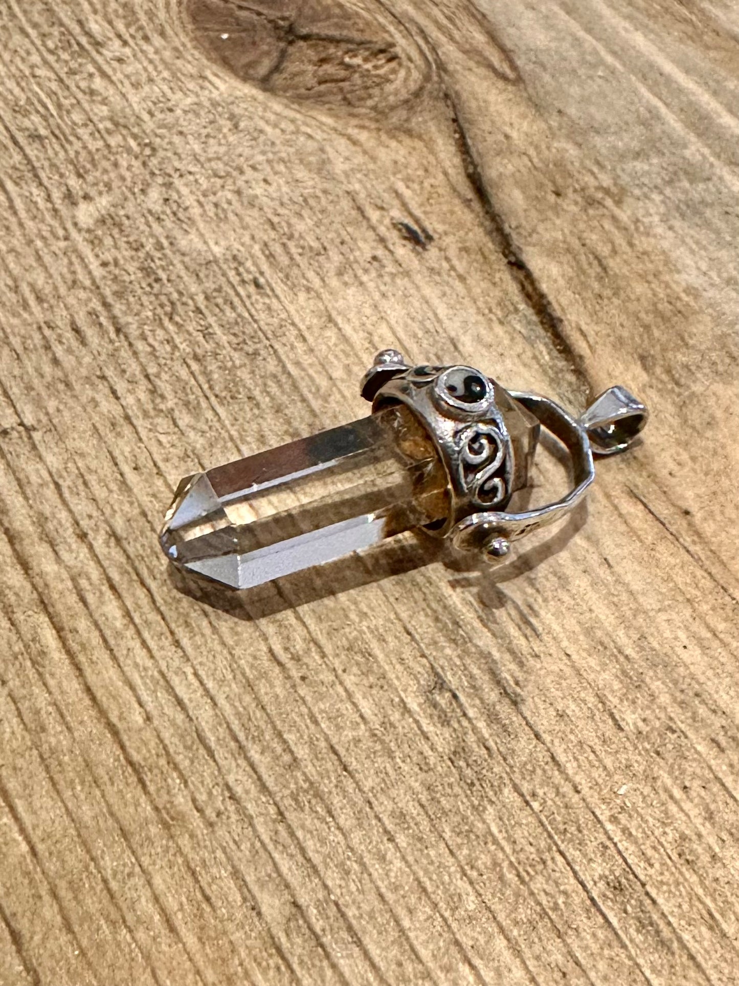 Vintage Ying and Yang Clear Pillar 925 Silver Pendant