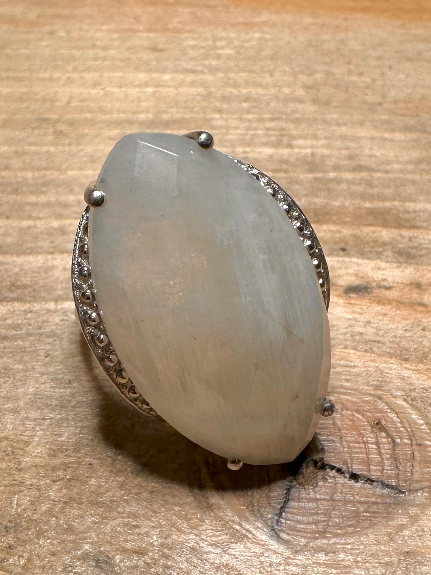 Modernist Large Moonstone 925 Silver Size N1/2 Ring