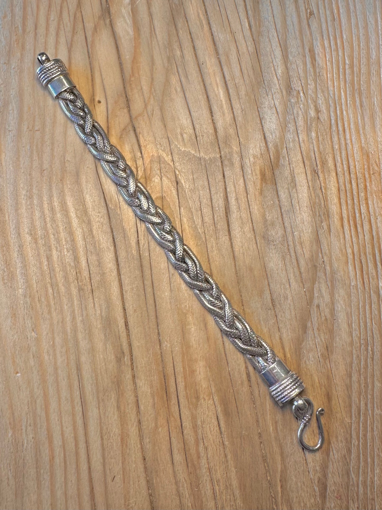 Vintage Chunky Woven Link 925 Silver Hook Clasp 7.5 inch Bracelet