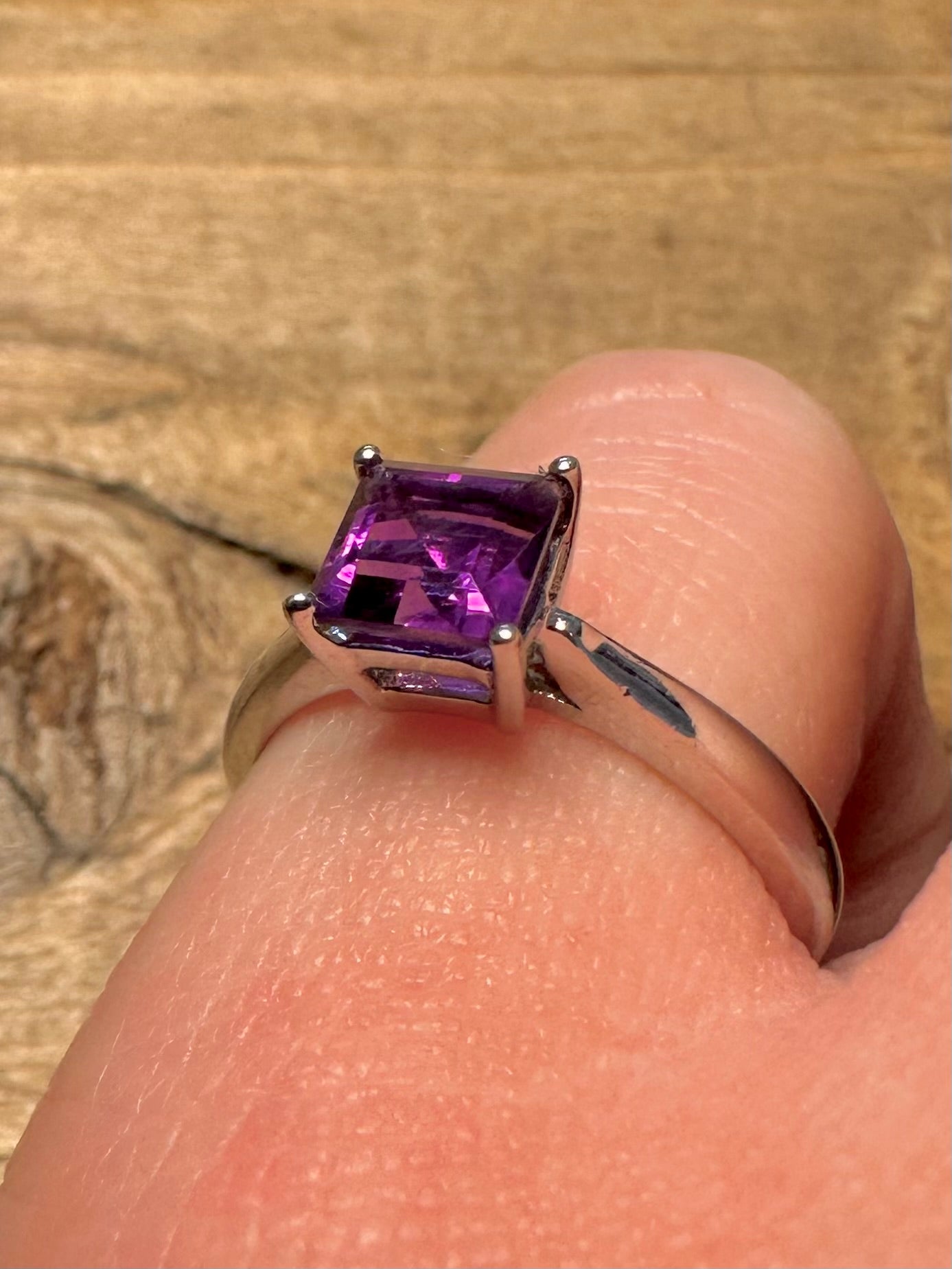 Modern Amethyst Square 925 Silver Size N1/2 Ring