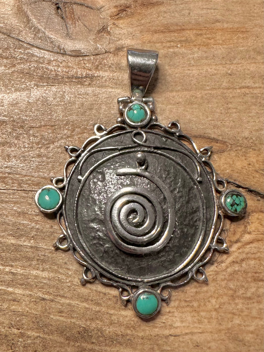 Abstract Turquoise Swirl 925 Silver Pendant